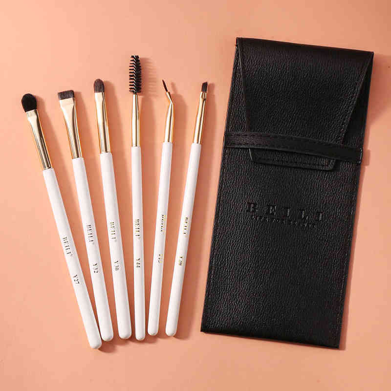 Makeup Brushes BEILI 6 Pcs White Makeup Brushes Set Eyebrow Professional Blending Shader Lip Liner Eye Makeup Brush And Cosmetic Bag For Travel T22092