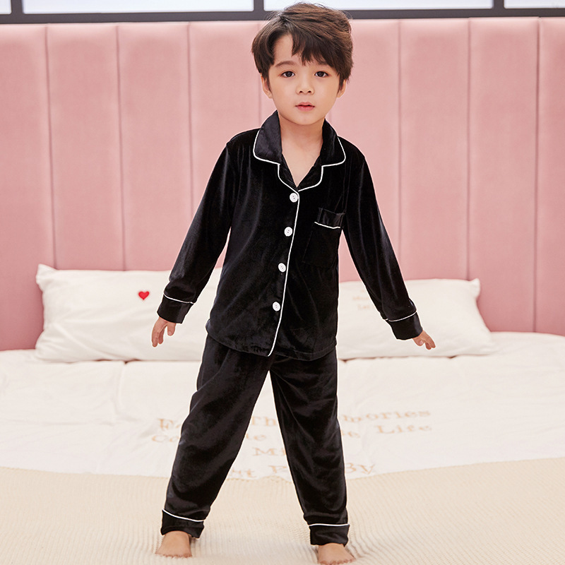 Pajamas Winter Velour Sets for Children Autumn Long Sleeve Turn down Colloar Warm Sleepwear Kids Homewear Boys Girls Pyjama Suit 220922