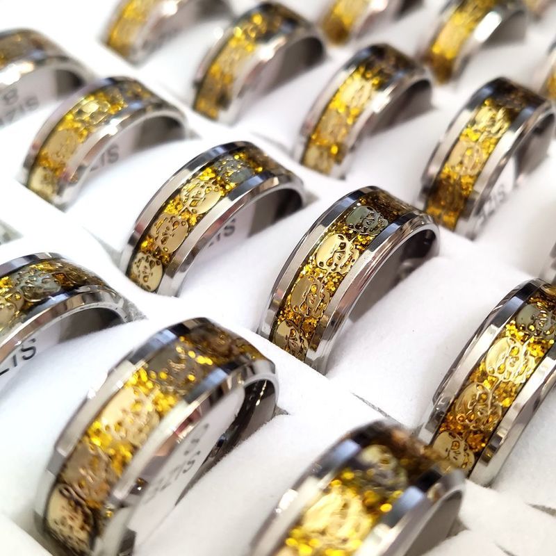 Cluster Rings 30pcs Men's Skull Stainless Steel 316L Gothic Biker Ring Party Favor Quality 8mm Band Wholesale Jewelry lot 220921