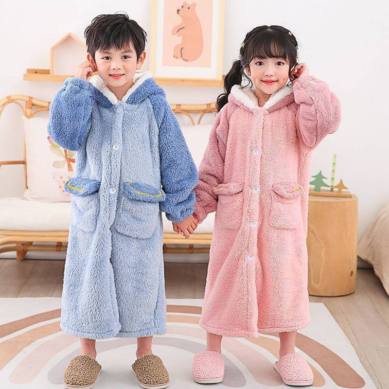 Towels Robes Winter Bathrobe Kids Sleepwear Flannel Dinosaur Boys Girls Home Wear Soft Pajamas for Girl Boy Teenage Robe Baby Hoodies 220922
