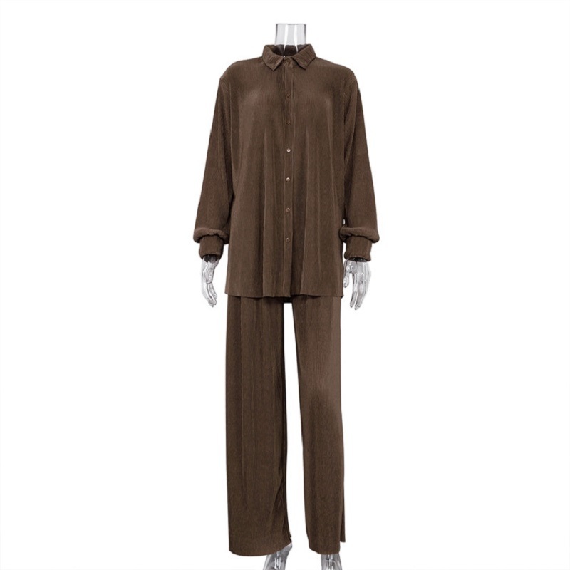 Women's Two Piece Pants Spring Autumn Loose Women Two Piece Set Casual Long Sleeve Button Tops Long Pants Outfit Elegant Office Lady Shirt Suits 