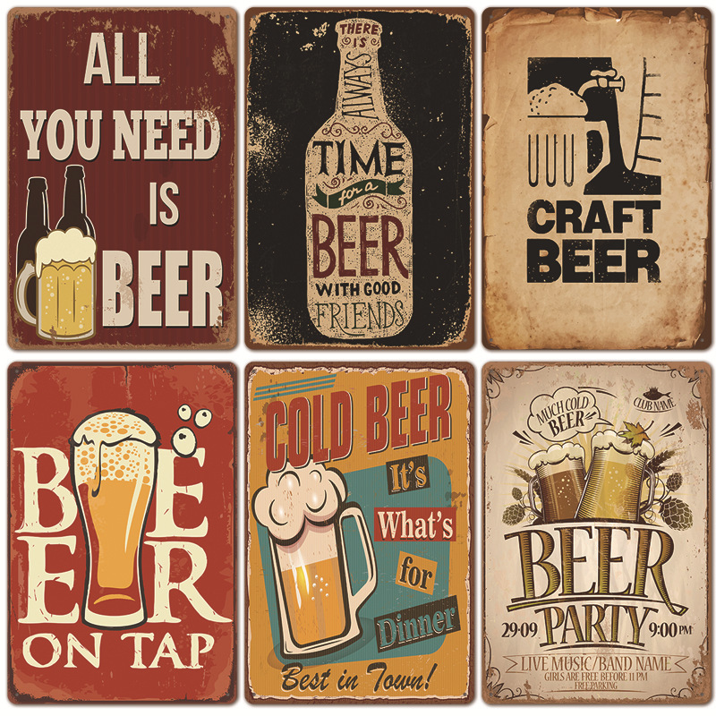 Metal Painting New beer retro tin bar background wall decoration painting American frameless iron pendant Living Room Home decor Size 20X30cm Free shi