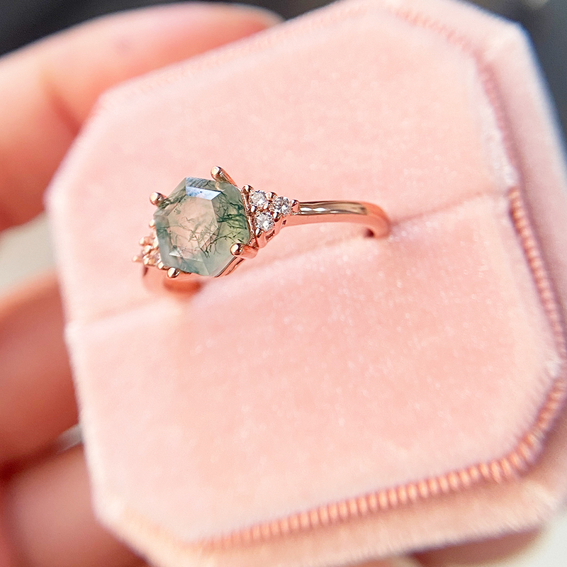 Wedding Rings GZXSJG Natural Moss Agate Gemstones Ring for Women Solid 925 Sterling Silver Korean Trendy Hexagon Engagement Jewel 220921