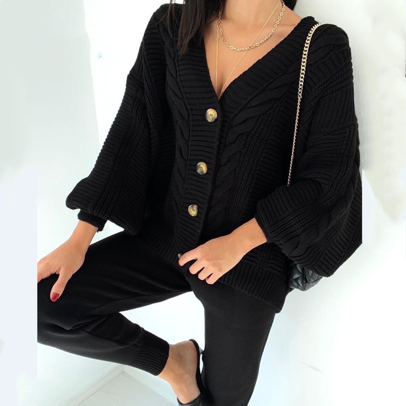 Women's Two Piece Pants Women Knitting 2pieces sweater Suit Hemp Flower Vneck SingleBreasted cardiganPants lady winter sweater Set Winter Tracksu