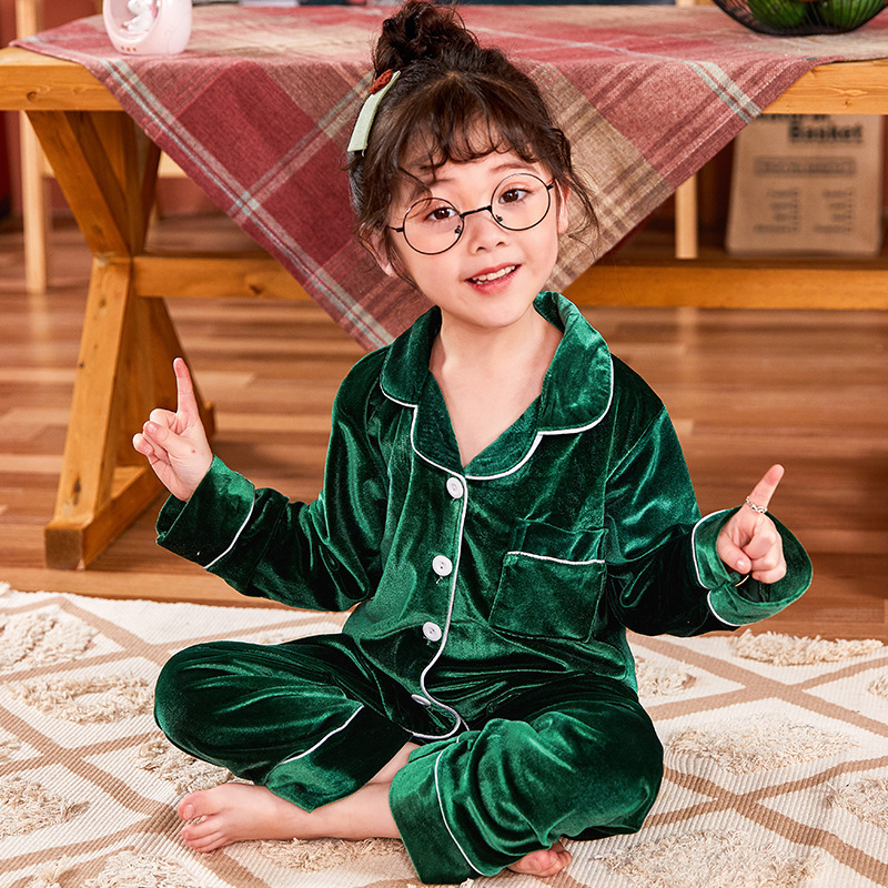 Pajamas Winter Velour Sets for Children Autumn Long Sleeve Turn down Colloar Warm Sleepwear Kids Homewear Boys Girls Pyjama Suit 220922