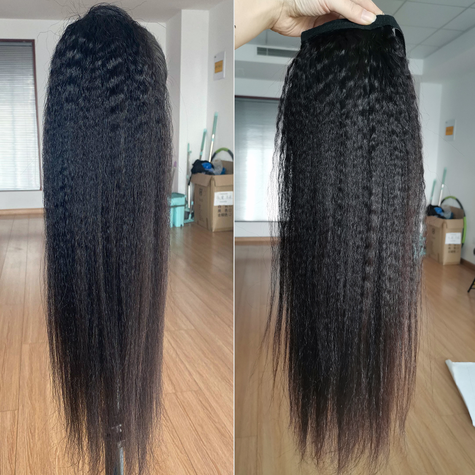 Kinky Straight Wrap Around Ponytail Human Hair Brazilian Pony Tail Remy Hair Clip In Ponytails Extensions For Women natural 1b 120g