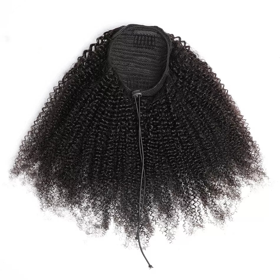Mogolian Afro Kinky Curly Drawstring Ponytail Human Hair Extensions 4B 4C Remy 10-30 Inch Long Straight Clip In Ponytail
