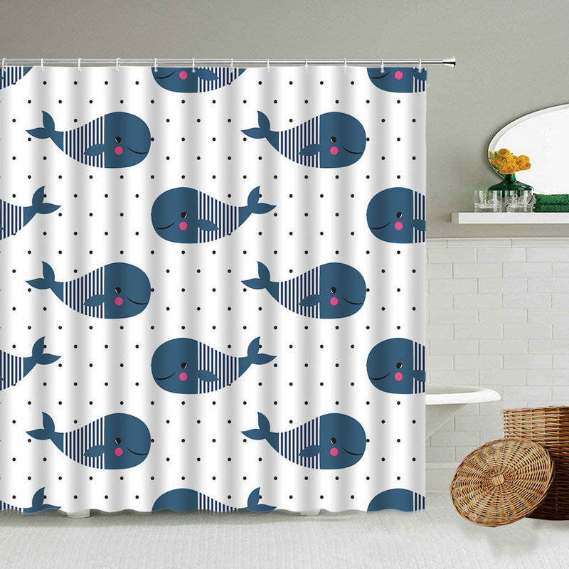 Shower Curtains Cartoon Sea Animal Blue Dolphin Fish Pattern Curtain Set Fun Kids Bathroom Decoration Toilet Partition Waterproof Screen 220922