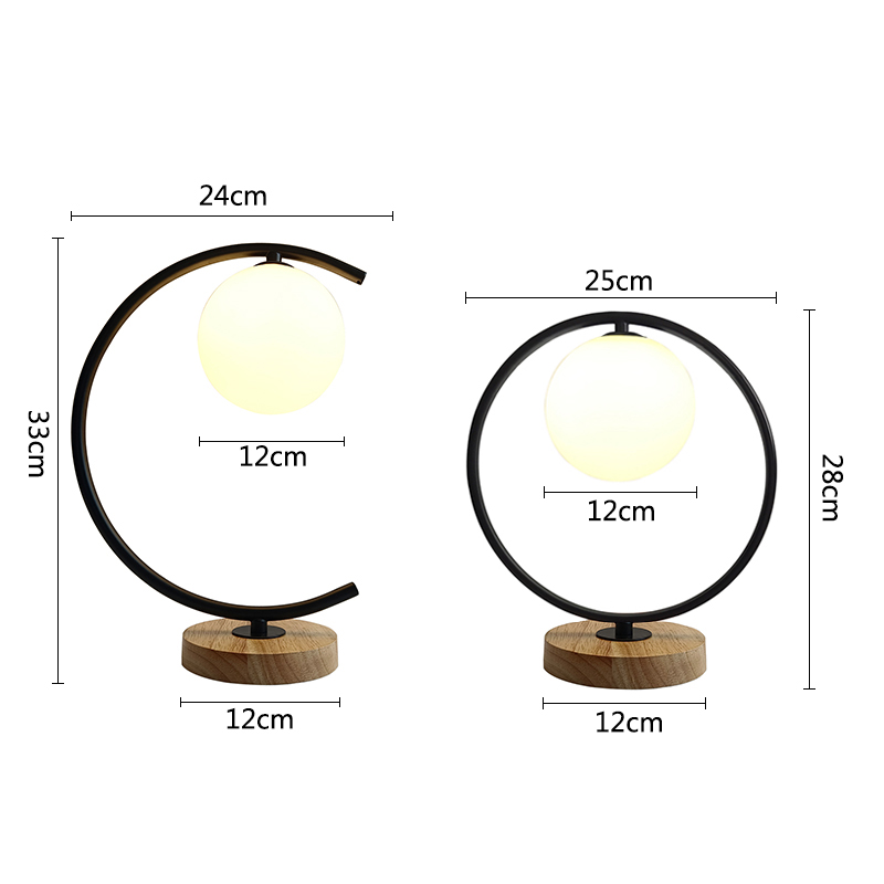 Nordic glass ball Wood table lamps bedroom living room decor light Study Reading Desk Lamp bedside Night Lamp Gold Black Lights