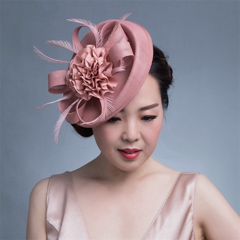 Berets Women Chic Fascinator Hat Cocktail Wedding Party Church Headpiece kentucky Headwear Feather Hair Accessories Sinamay Fascinators 220922