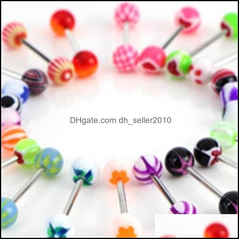 Tongue Rings 100Pcs/Lot Body Jewelry Fashion Mixed Colors Tongue Tounge Rings Bars Barbell Piercing C3 Drop Delivery 2021 Dhseller2010 Dhnka