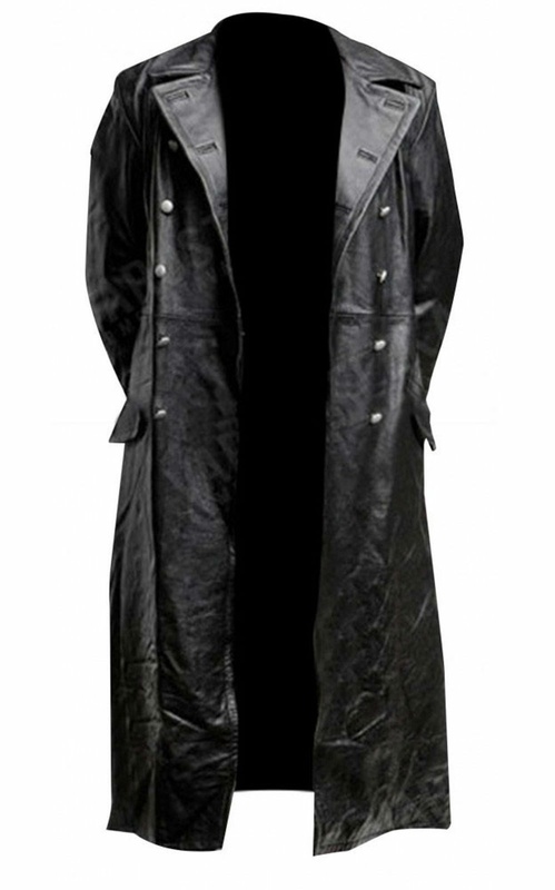 Men's Leather Faux MEN'S GERMAN CLASSIC WW2 MILITARY UNIFORM OFFICER BLACK REAL LEATHER TRENCH COAT 220922