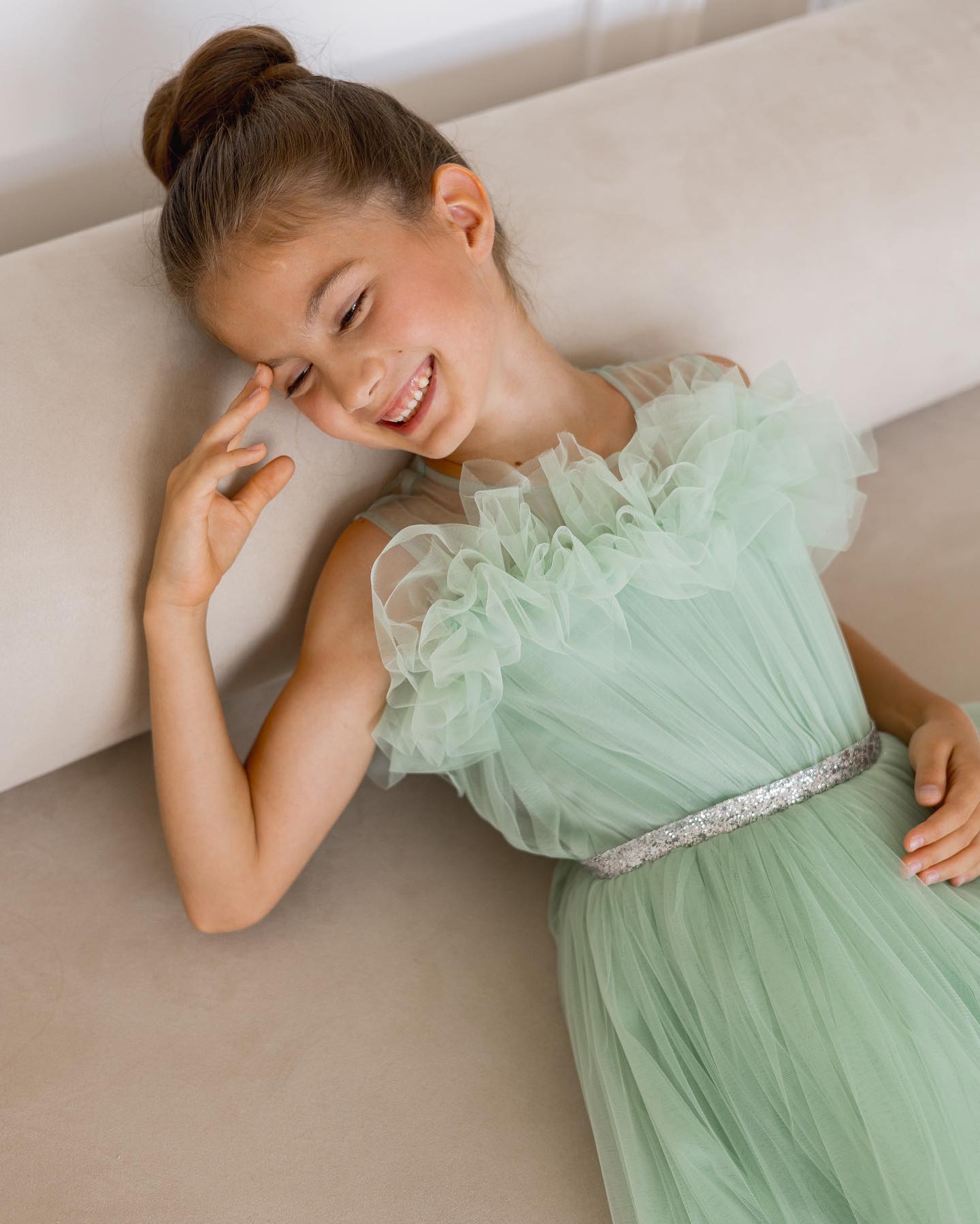 Mint Green Tulle Flower Girls Dresses For Weddings Ruffles Pageant Dresses Photoshoot Little Girl First Communion Dress