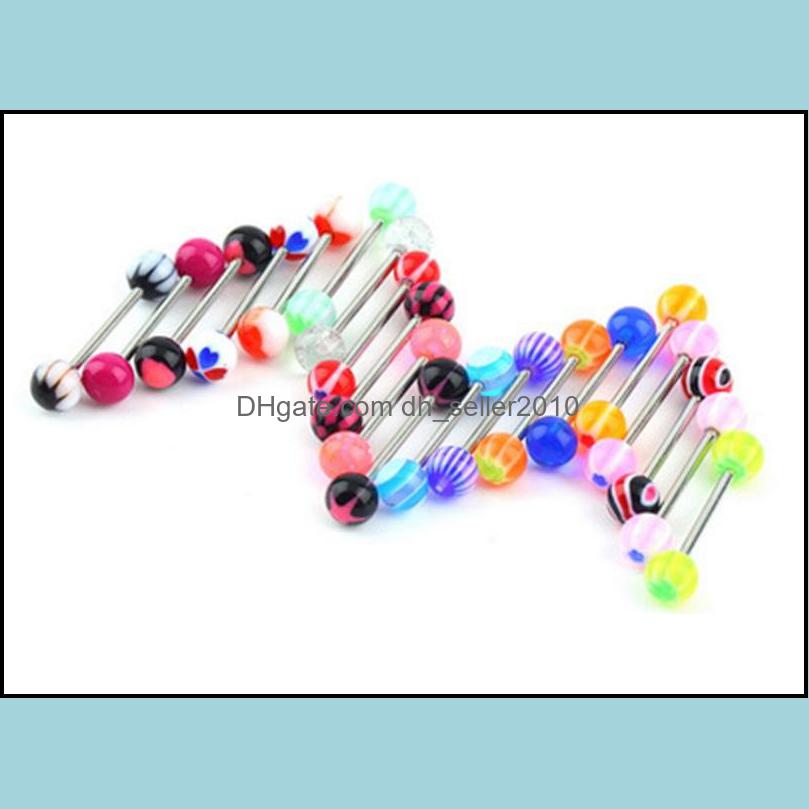 Tongue Rings 100Pcs/Lot Body Jewelry Fashion Mixed Colors Tongue Tounge Rings Bars Barbell Piercing C3 Drop Delivery 2021 Dhseller2010 Dhnka