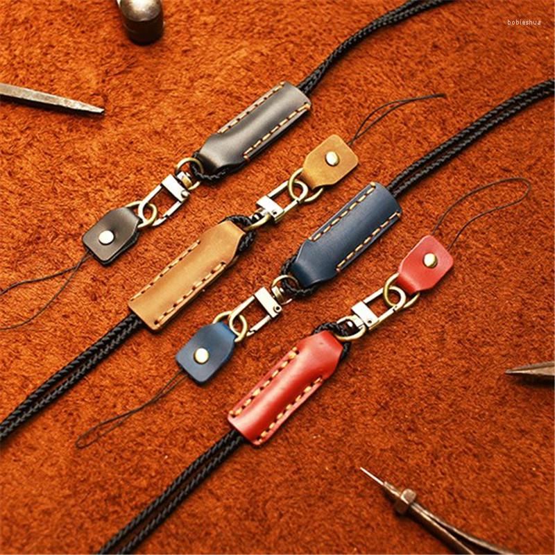Handmade Leather Lanyard For Key Anti-lost Keychain Mobile Phone Accessories Credential Holder Strap