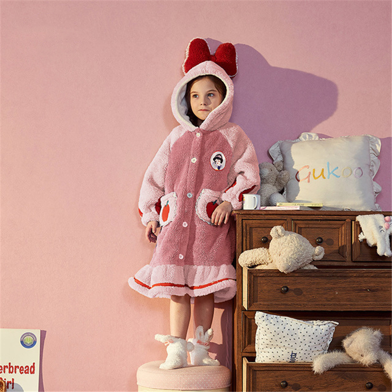 Pajamas Children Winter Hooded Cartoon Princess Fleece Set Bow Baby Longer Sleepwear Girls Coral Velvet Home Clothes Robes Thick 220922