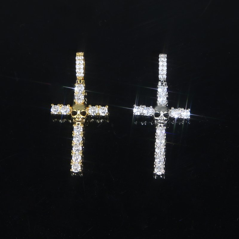Iced Out Men Cross Pendant Paved 5A Cz Stone Plated Gold Silver Color with Rope Chain Hip Hop Jewelry Wholesale Factory Price