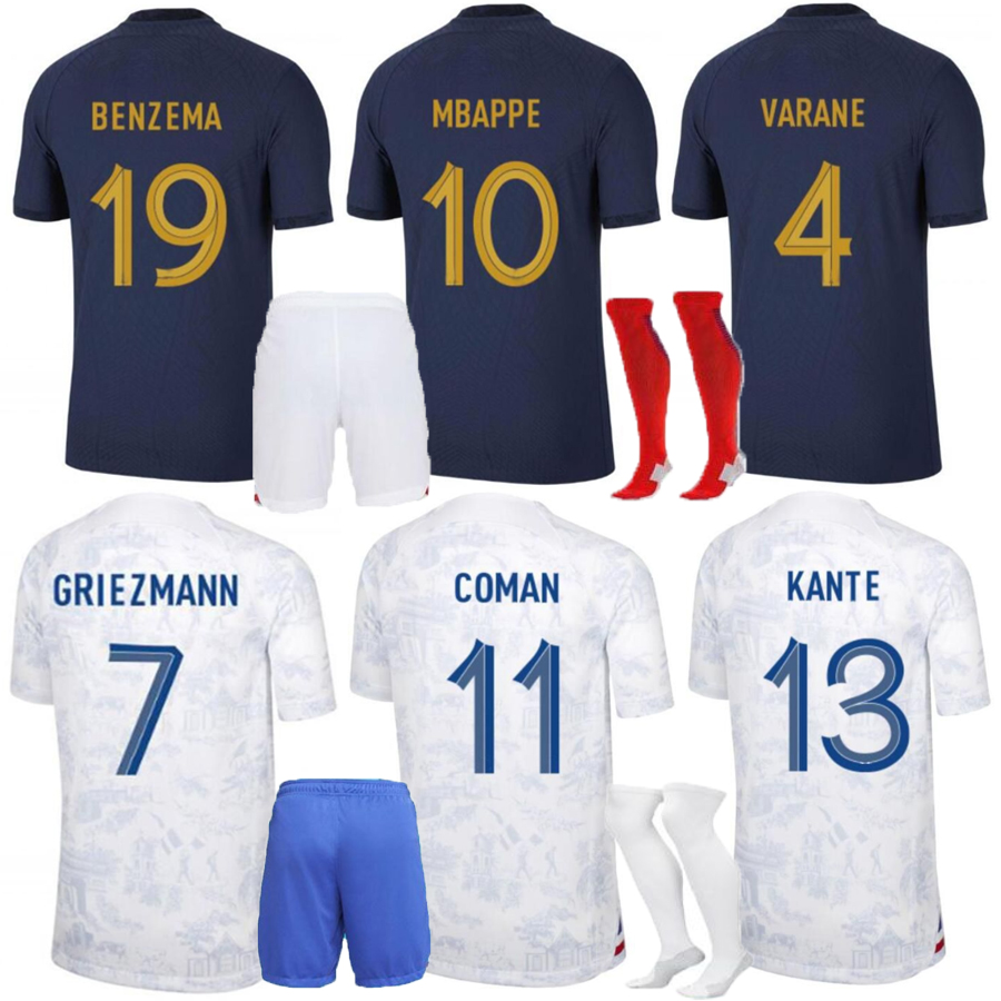 

22 23 BENZEMA France soccer jersey World Cup French MBAPPE GRIEZMANN POGBA KANTE maillot foot enfants men kids kit set football shirts ZIDANE GIROUD MATUIDI Kimpembe, 22 23 world cup black home kit+socks