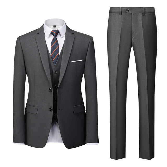 Slim Black Navy Satin Wedding Tuxedos Three Pieces Pant Coat Jacket Man Suits Elegant Burgundy Men Suits Formal Bussiness Groomsman Wear Party Suit