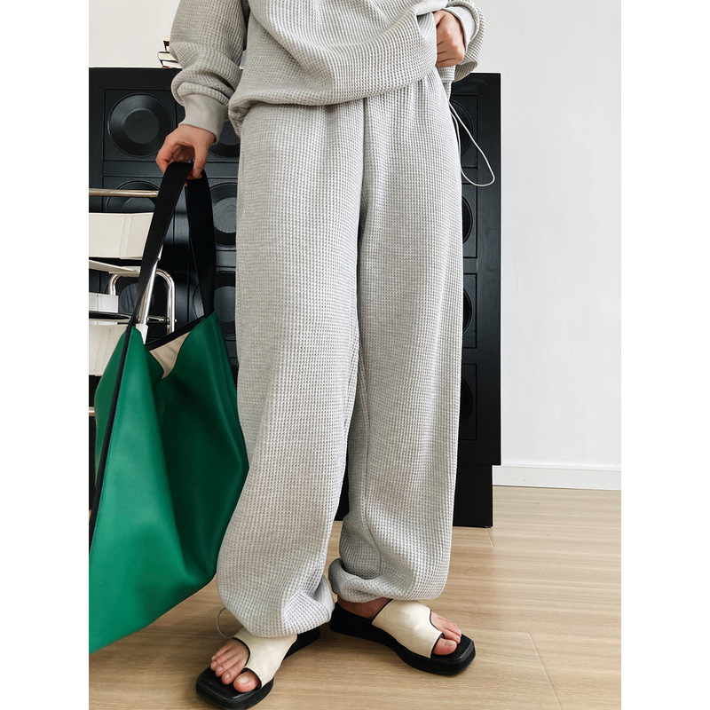 Women's Two Piece Pants Korean style longsleeved waffle sweater trousers twopiece fashion casual sports suit women 220922