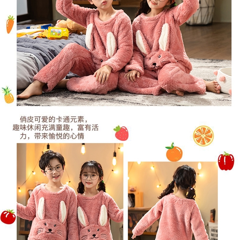 Pajamas Children Sleepwear Fall Winter Flannel Sets Girls Big Kids Pyjamas Cartoon Nightgown Warm Plush Night Clothes 220922