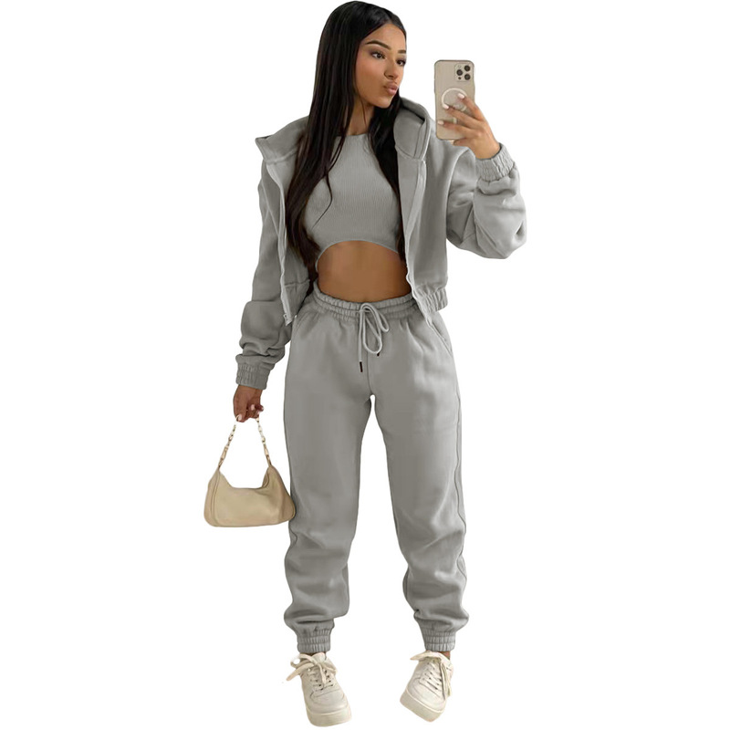 Women's Two Piece Pants Winter Three Piece Sets Women Tracksuit Oversized Suit Autumn Trouser Set Female Sweatshirt Solid Sports Hoodie Sportswea