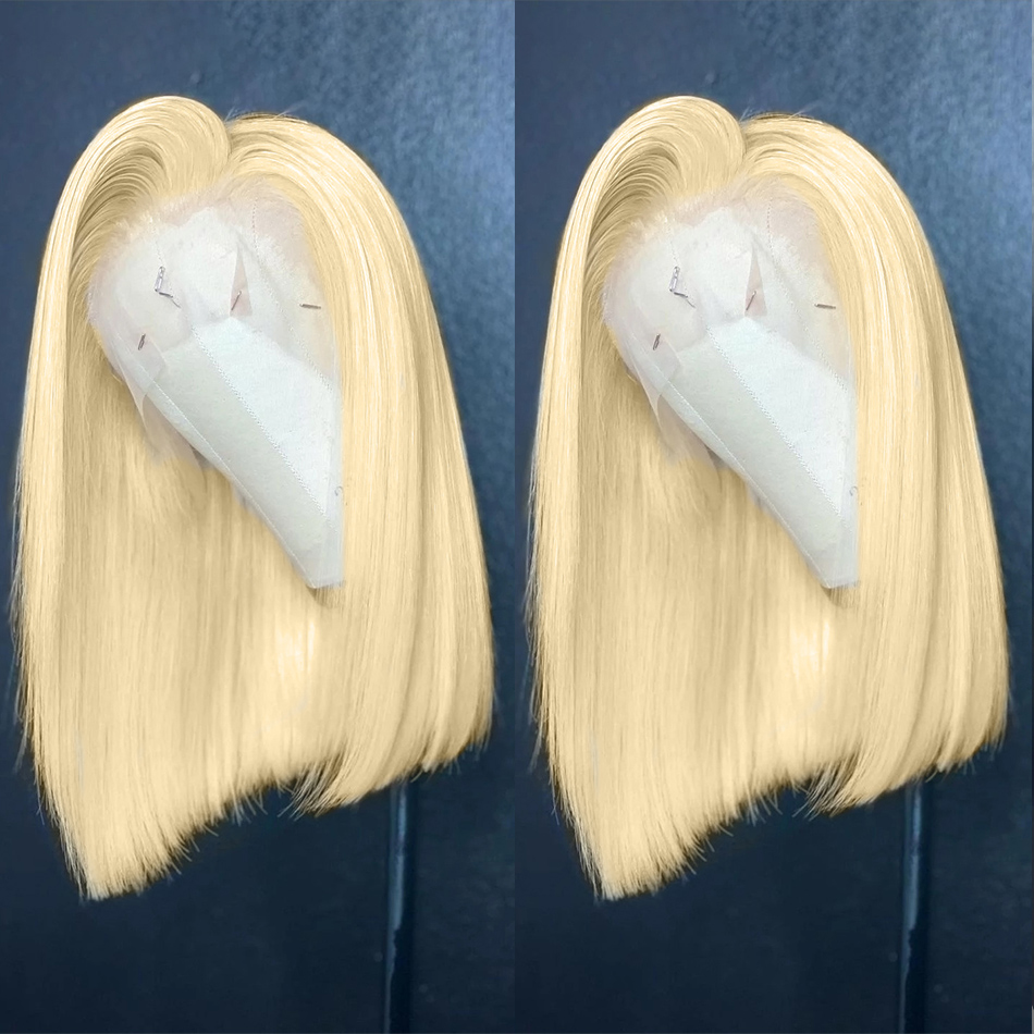 613 Honey Blonde Colored Short Bob Wig Brazilian Hair Wig Straight Lace Front Wigs Synthetic for Women