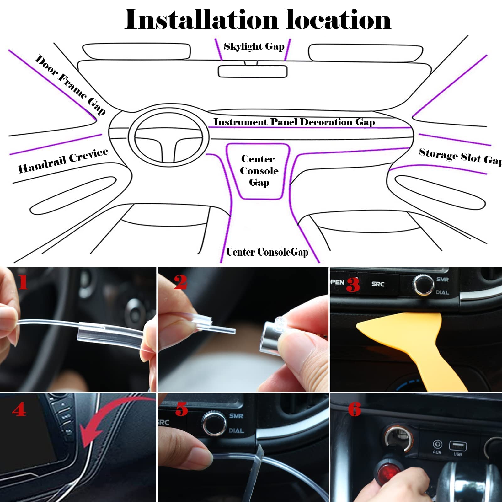 Car Interior Neon RGB Led Strip Lights 456 in 1 Bluetooth App Control Decorative Lights Ambient Atmosphere Dashboard Lamp