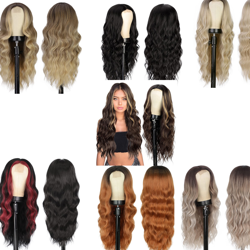 Long Brown Wavy Wig Middle Part Wig for Women Synthetic Curly Wigs NaturalHeat Resistant Wig for Daily Party