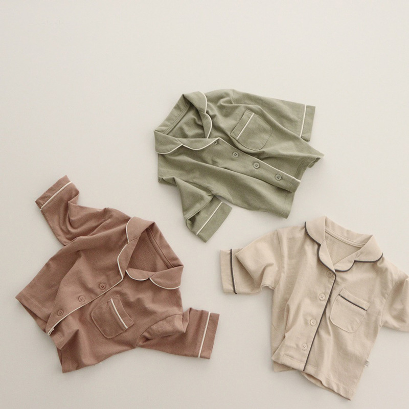 Pajamas Autumn Winter Baby Boy Girl Simple Loose Sets Toddler Child Long Sleeve Solid Cotton Sleepwear 2 Pcs Suits 0 5 Years 220922