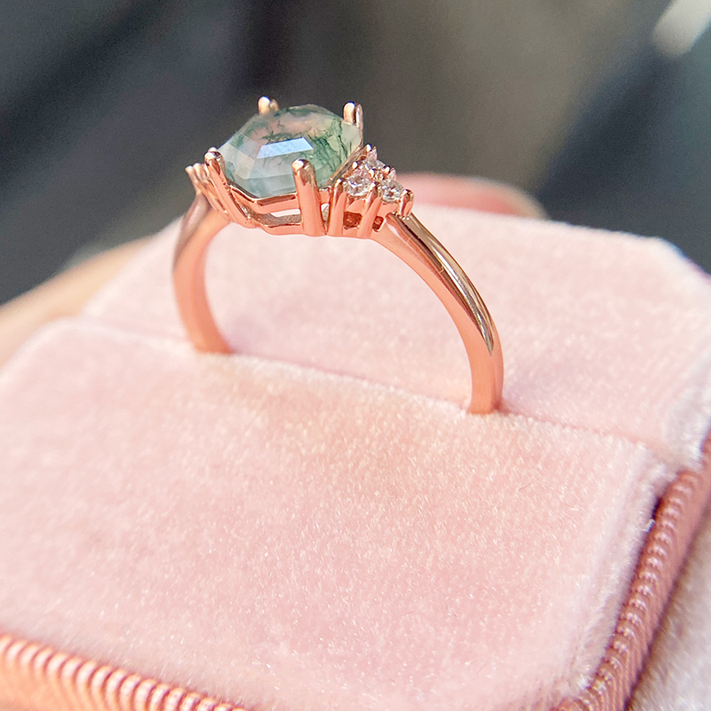 Wedding Rings GZXSJG Natural Moss Agate Gemstones Ring for Women Solid 925 Sterling Silver Korean Trendy Hexagon Engagement Jewel 220921