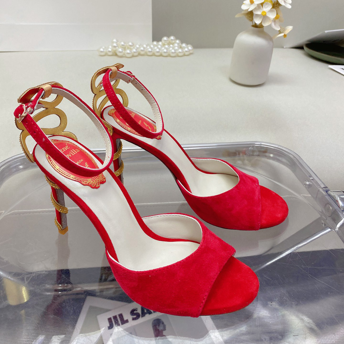 Margot Rene embellished caovilla suede sandals Snake Strass stiletto Heel Evening shoes for women heeled Luxury Designers Ankle Wraparound, Red/gold
Margot Rene embellished caovilla suede sandals Snake Strass stiletto Heel Evening shoes for women heeled Luxury Designers Ankle Wraparound, Red/gold