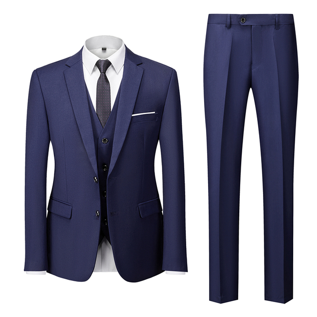 Slim Black Navy Satin Wedding Tuxedos Three Pieces Pant Coat Jacket Man Suits Elegant Burgundy Men Suits Formal Bussiness Groomsman Wear Party Suit