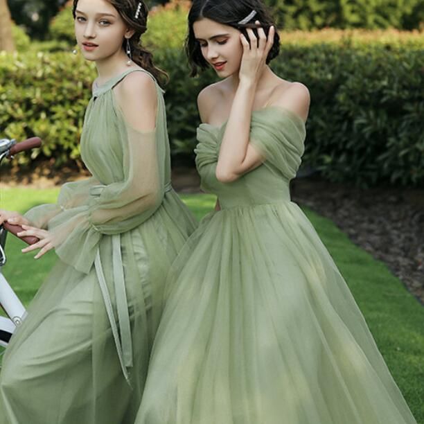 2023 Gorgeous Bridesmaid Dresses Tulle A Line Halter Spaghetti Straps Ankle Length Satin Sleeveless Beach Wedding Guest Gowns Plus Size Custom Made