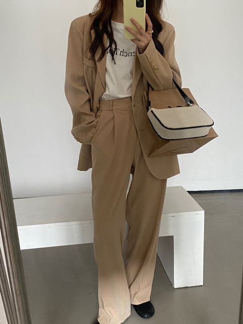Women's Two Piece Pants HziriP Fashion Vintage Blazer Pants Suit OL Elegant Business Wear Blazers High Waist Wide Leg Pants Suits 2 Piece Set 220
