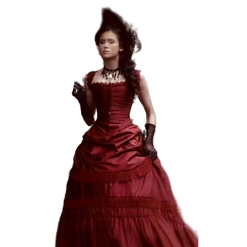 Vintage Medieval Civil War Prom Dresses Dark red Lace-up Corset Steampunk Evening Gowns Straps Square Neck Retro Gothic Victorian Special Occasion Dre