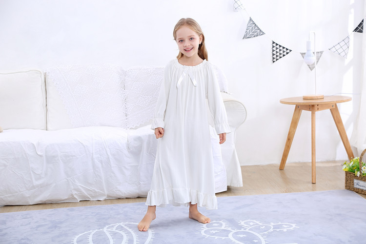 Pajamas Children pink long sleeve cotton sleep dress kids pajamas princess bow beautiful nightgown baby girls home clothes ws1402 220922