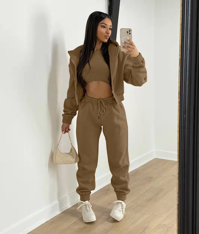 Women's Two Piece Pants Winter Three Piece Sets Women Tracksuit Oversized Suit Autumn Trouser Set Female Sweatshirt Solid Sports Hoodie Sportswea