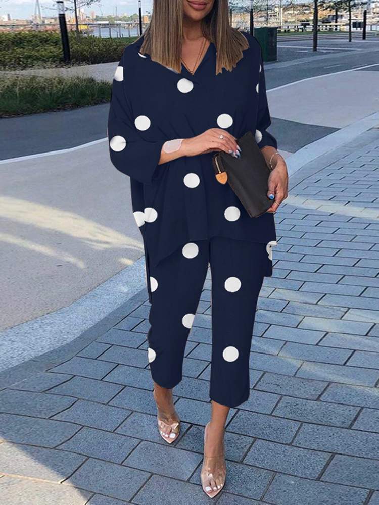 Summer Two Piece Sets Fashion Urban Tracksuits Women Polka Dot Printed Matching Sets Casual Trouser Suits Pant Sets 220922