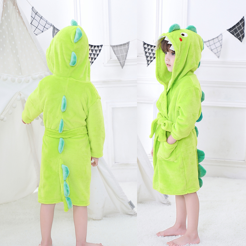 Towels Robes LOLANTA Kids Plush Hooded Bathrobe Dinosaur Flannel Fleece Robe For Boys Girls Sleepwear Dressing Gown Gift 220922