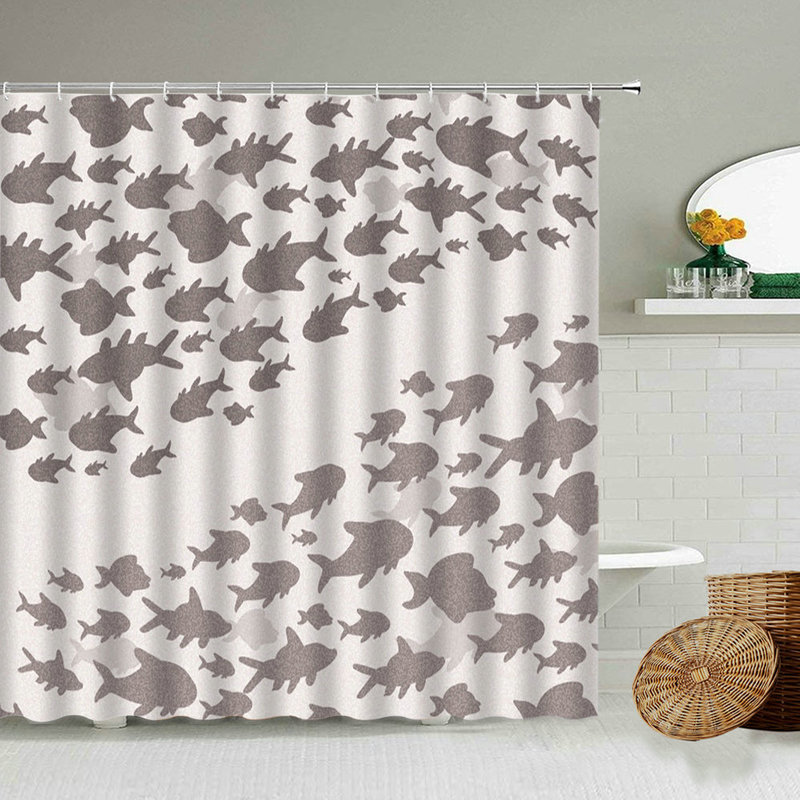 Shower Curtains Cartoon Sea Animal Blue Dolphin Fish Pattern Curtain Set Fun Kids Bathroom Decoration Toilet Partition Waterproof Screen 220922