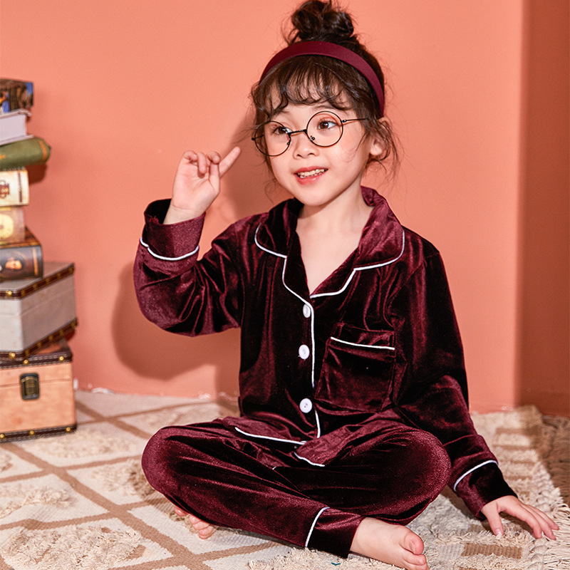 Pajamas Winter Velour Sets for Children Autumn Long Sleeve Turn down Colloar Warm Sleepwear Kids Homewear Boys Girls Pyjama Suit 220922