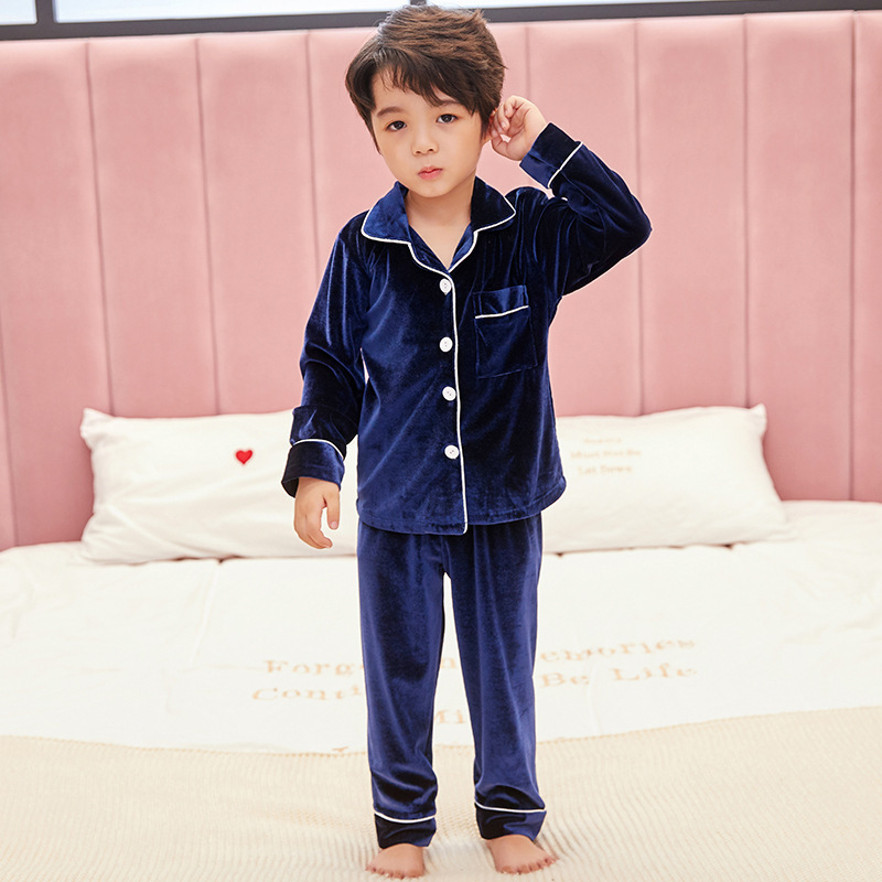 Pajamas Winter Velour Sets for Children Autumn Long Sleeve Turn down Colloar Warm Sleepwear Kids Homewear Boys Girls Pyjama Suit 220922