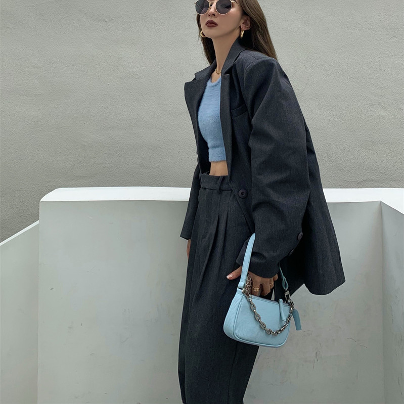 Women's Two Piece Pants Office Lady Blazer Sets Loose Two Piece Set Women Korean Style High Waist Wide Leg Trousers Pants Suits Casual Suit Coat 