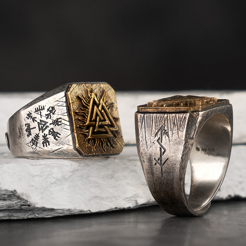 Cluster Rings 925 Silver Viking Valknut Trendy Male Single Punk Fashion Jewelry 220921