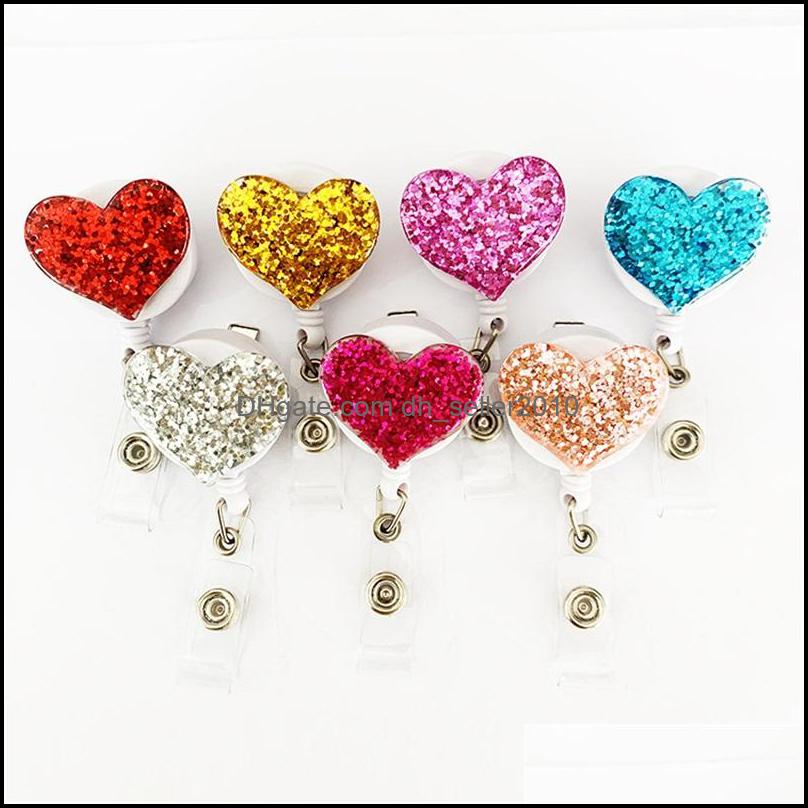 Pins Brooches Pins Brooches 1Pc Bling Love Heart Retractable Badges Holder Badge Clips For Nurse Id Reel With Alligator Dhseller2010 Dhsvj