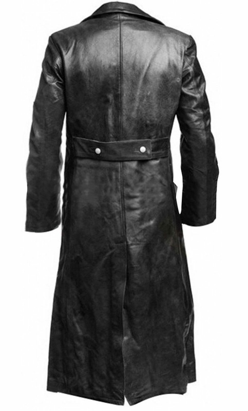 Men's Leather Faux MEN'S GERMAN CLASSIC WW2 MILITARY UNIFORM OFFICER BLACK REAL LEATHER TRENCH COAT 220922