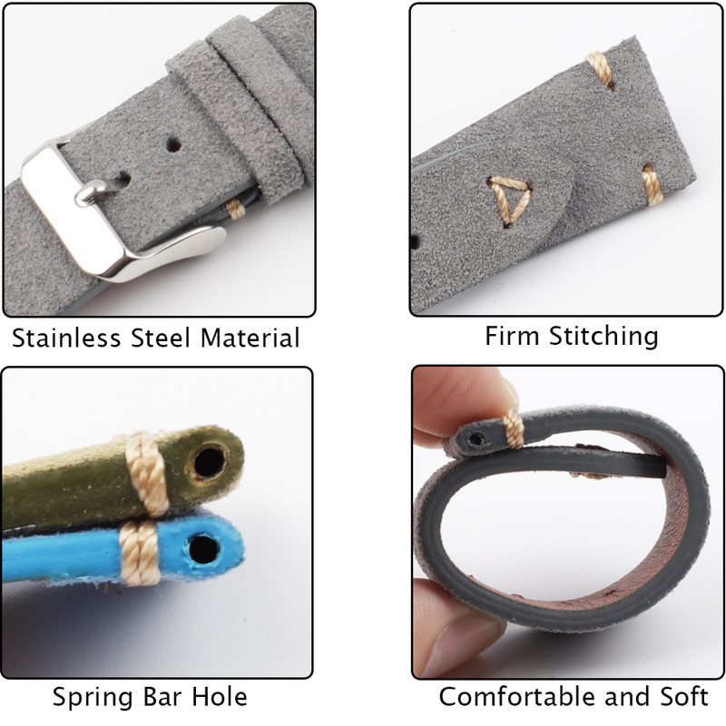 Watch Bands Suede Leather Watch Strap 18mm 19mm 20mm 22mm Blue Grey Vintage Watch Band Replacement Wristband Handmade Stitching Watchband 220921