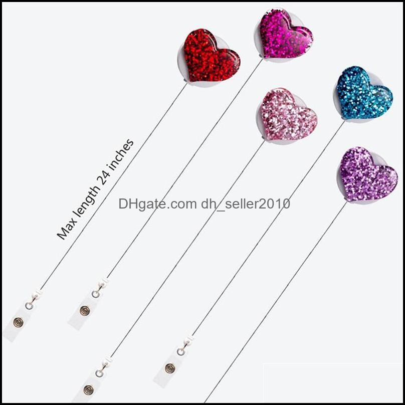 Pins Brooches Pins Brooches 1Pc Bling Love Heart Retractable Badges Holder Badge Clips For Nurse Id Reel With Alligator Dhseller2010 Dhsvj