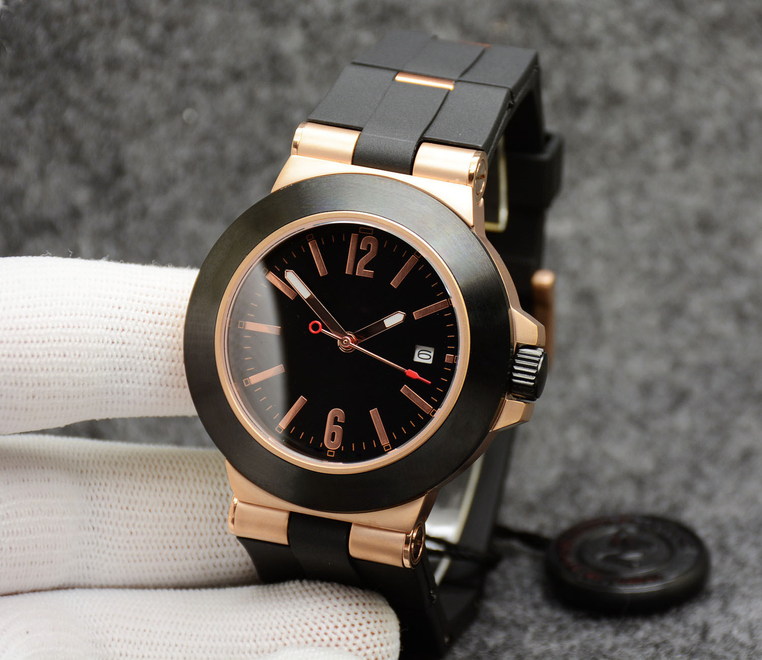 Automatic Mechanical BG Sapphire Glass Black Dial Rose Gold Case 44M Mens Watch Rubberclad Letter Bezel Luminous Blue Rubber Strap
Automatic Mechanical BG Sapphire Glass Black Dial Rose Gold Case 44M Mens Watch Rubberclad Letter Bezel Luminous Blue Rubber Strap